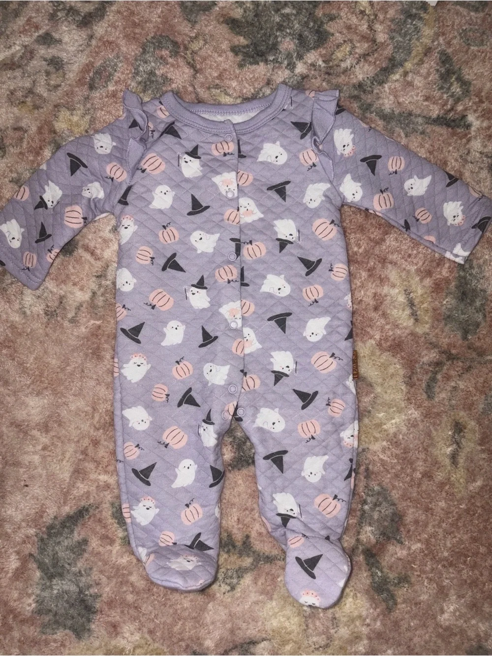 Halloween Bat & Ghost Quilted Footie Pajamas for Kids - Lavender and White